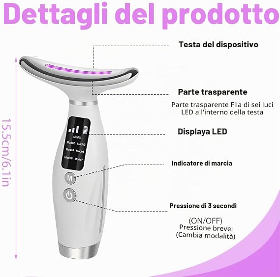 Massaggiatore Elettrico Viso Antirughe Lifting: Face Massager con 7 Modalità 7 Colori LED EMS Microcorrente Massaggio - Dispositivo Bellezza 45 ℃ Terapia Della Luce Per Rassodante Facial Collo e Mento