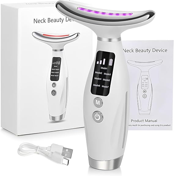 Massaggiatore Elettrico Viso Antirughe Lifting: Face Massager con 7 Modalità 7 Colori LED EMS Microcorrente Massaggio - Dispositivo Bellezza 45 ℃ Terapia Della Luce Per Rassodante Facial Collo e Mento