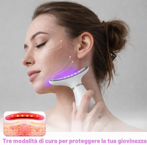 Massaggiatore Elettrico Viso Antirughe Lifting: Face Massager con 7 Modalità 7 Colori LED EMS Microcorrente Massaggio - Dispositivo Bellezza 45 ℃ Terapia Della Luce Per Rassodante Facial Collo e Mento