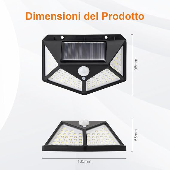 Faretto LED Solare da Esterno con Sensore di Movimento