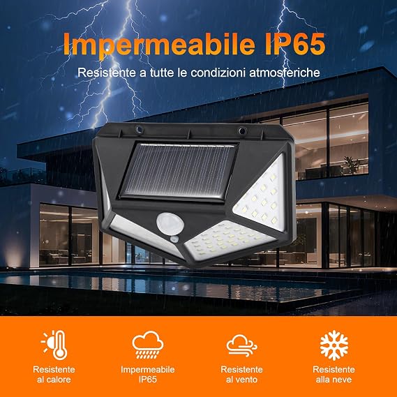 Faretto LED Solare da Esterno con Sensore di Movimento