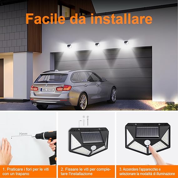 Faretto LED Solare da Esterno con Sensore di Movimento